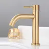 Gebürsteter Gold-Badezimmerhahn, Einhebel-Waschtischarmatur Produktbild-Vorschau 3