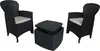A black rattan-look outdoor lounge set with two chairs and a container table, presented on a white background. Produktbild-Vorschau