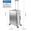 A silver aluminum suitcase with dimensions indicated by lines and text. Náhled obrázku produktu
