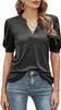 ASKSA Damen T-Shirt V-Ausschnitt PuffäRmel Kurzarm Basic Produktbild-Vorschau 1