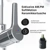 A close-up marketing image of a faucet handle and cartridge, with text highlighting features. Produktbild-Vorschau