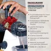 A close-up image shows a person using a Fackelmann Easyprepare juicer with raspberries and displaying product features in text. Produktbild-Vorschau