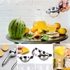 A collage of images showing a manual citrus juicer, lemons, oranges, watermelon, and juice being poured into a glass. Produktbild-Vorschau