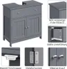 A collage of images showing a dark gray bathroom vanity cabinet with close-ups of its features. Produktbild-Vorschau