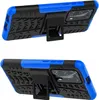 Two views of a blue and black phone case with a kickstand. Produktbild-Vorschau