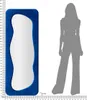 A mirror with a blue velvet frame is shown next to a silhouette of a person to indicate scale. A ruler is present on the left side of the mirror and a scale bar is present at the bottom. Podgląd zdjęcia produktu
