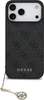A black GUESS phone case with a repeating logo pattern and a gold charm attached to a lanyard. Náhled obrázku produktu