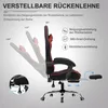 A gaming chair with adjustable features is shown with diagrams and text explaining its functions. Produktbild-Vorschau