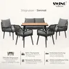 A garden seating set with a table, sofa, and chairs, presented with feature callouts. Anteprima dell’immagine prodotto