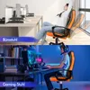 A split image showing an office chair and a gaming chair with a person using it. Produktbild-Vorschau