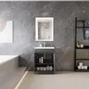 A modern bathroom vanity with a sink and mirror, set against a marble-tiled wall. Produktbild-Vorschau