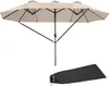 A large, beige, multi-sectioned patio umbrella and its black cover are displayed against a white background. Náhled obrázku produktu