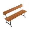 A wooden bench with black metal legs, shown from a diagonal angle against a white background. Produktbild-Vorschau