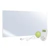 A flat panel heater with a mirror surface, a green ball, and a digital timer. Produktbild-Vorschau