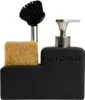 A black kitchen soap dispenser with a brush and sponge holder. Produktbild-Vorschau
