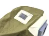 A close-up view of a sandblasting hood, showing a fabric cover with a clear window. Náhled obrázku produktu