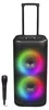 A portable trolley speaker with colorful LED lights and a microphone. Voir les images du produit