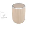 A beige trash can with a silver rim and lid, shown next to a size diagram. Produktbild-Vorschau