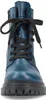 A close-up, front-facing view of a blue lace-up boot with a black sole and laces. Voir les images du produit