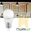 A light bulb is shown in the foreground with a background of a cafe interior. There is also a swatch of light. Produktbild-Vorschau
