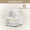 A diagram showing the dimensions of a white, three-tiered side table against a floral patterned background. Podgląd zdjęcia produktu