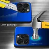 A split image showing a blue phone case being tested for scratch and impact resistance. Produktbild-Vorschau