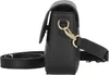 Side view of a black crossbody bag with gold hardware. Produktbild-Vorschau