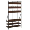 A freestanding shelf unit with multiple shelves and a dark wood finish. Produktbild-Vorschau