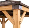 Close-up view of the wooden structure and metal connectors of a gazebo roof. Produktbild-Vorschau