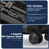 Close-up of a suitcase lock and wheels with descriptive text. Anteprima dell’immagine prodotto