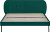 A dark green upholstered bed frame with a slatted wooden base, shown from the front. Produktbild-Vorschau