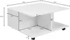 A white coffee table with dimensions indicated by measurement lines and text. Voir les images du produit