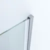 A close-up of a shower door frame and glass edge against a white wall. Produktbild-Vorschau