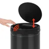 A hand is shown approaching a black automatic sensor trash can, indicating its motion-activated lid. Produktbild-Vorschau