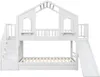 A white bunk bed with a house-shaped frame, complete with a slide and stairs. Produktbild-Vorschau