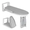 A wall-mounted ironing board shown in three different configurations: extended, partially folded, and fully folded. Produktbild-Vorschau