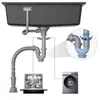 Diagram showing the plumbing connections for a kitchen sink, dishwasher, and washing machine. Produktbild-Vorschau