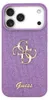 A close-up of a purple glitter phone case with the Guess logo and brand name. Podgląd zdjęcia produktu