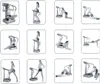 A collage of 12 images showing different exercises performed on a vibration massage device. Podgląd zdjęcia produktu