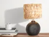 LED Tischlampe 38,5cm Keramikfuß Schwarz mit Naturmaterial Produktbild-Vorschau 1