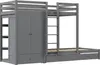 A grey bunk bed with a wardrobe and drawers, shown from the side. Náhled obrázku produktu