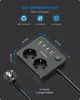 A marketing image showing a compact power strip with dimensions and features highlighted. Voir les images du produit