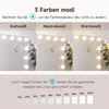 A marketing image showing a vanity mirror with lights, demonstrating different light color temperatures and brightness levels. Náhled obrázku produktu