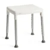 A white shower stool with adjustable gray legs on a white background. Produktbild-Vorschau