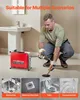 A man is using a pipe cleaning machine in a bathroom setting, with inset images showing different applications. Anteprima dell’immagine prodotto
