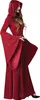 A woman wearing a red gothic-style costume with a hood and bell sleeves, shown from the side. Náhľad obrázku produktu