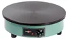 A green electric crepe maker with a black cooking surface. Voir les images du produit