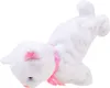 A white plush cat toy with a pink ribbon around its neck, lying on its side. Náhľad obrázku produktu