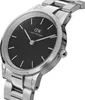 A close-up, angled view of a Daniel Wellington watch with a black dial and silver metal band. Anteprima dell’immagine prodotto
