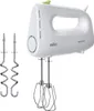A white Braun hand mixer with green accents and two sets of attachments against a white background. Produktbild-Vorschau